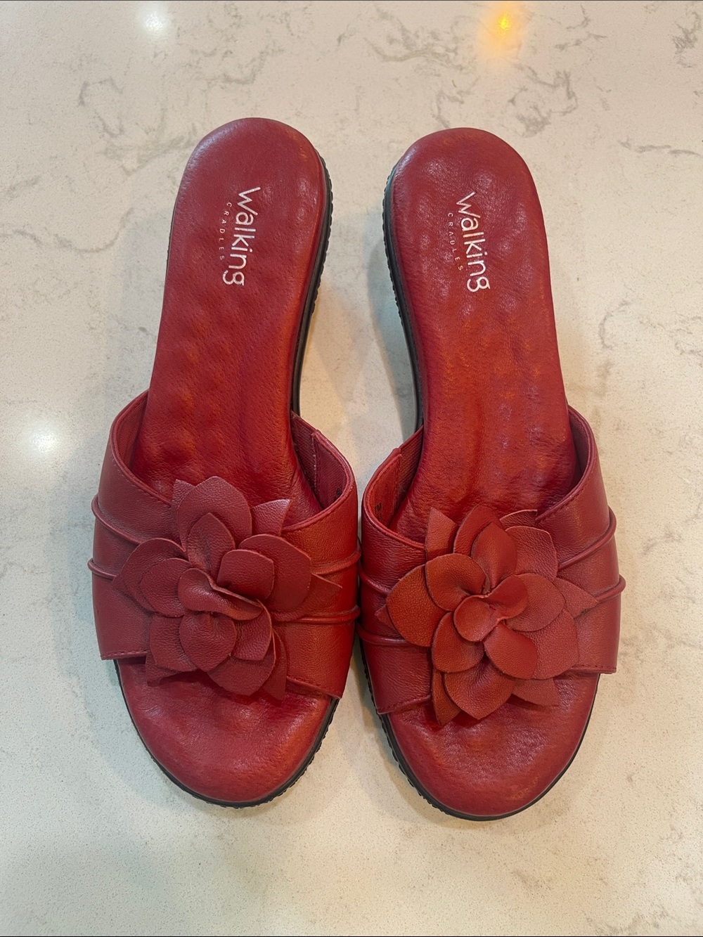 Walking Cradles Red Floral Slide Mules